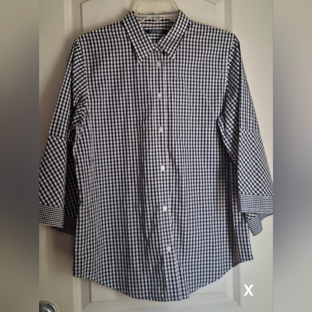 Lauren Ralph Lauren Cotton Plaid Women's Bell Sleeve Profesional Office Formal
